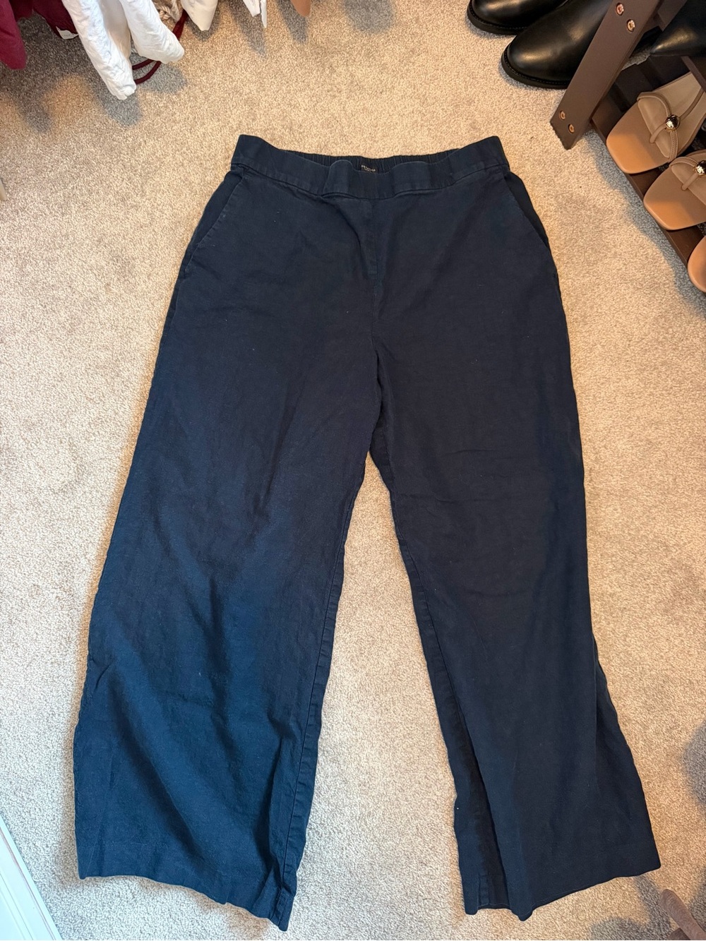 Ann Taylor Factory Navy Elastic-Waist Wide Leg Pants
